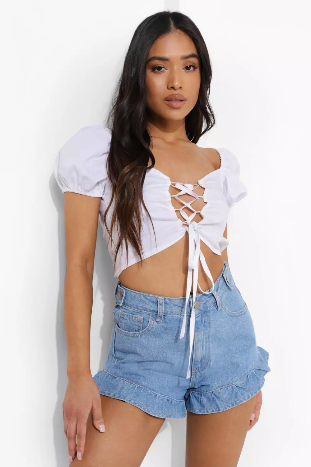 Denim best sale frill shorts